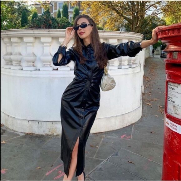 NWT Zara faux leather shirt dress - Picture 1 of 17